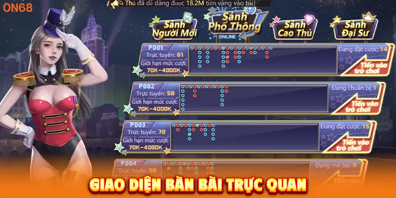 Giao diện bàn bài trực quan. 