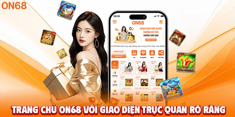 Trang chủ ON68 với giao diện trực quan rõ ràng